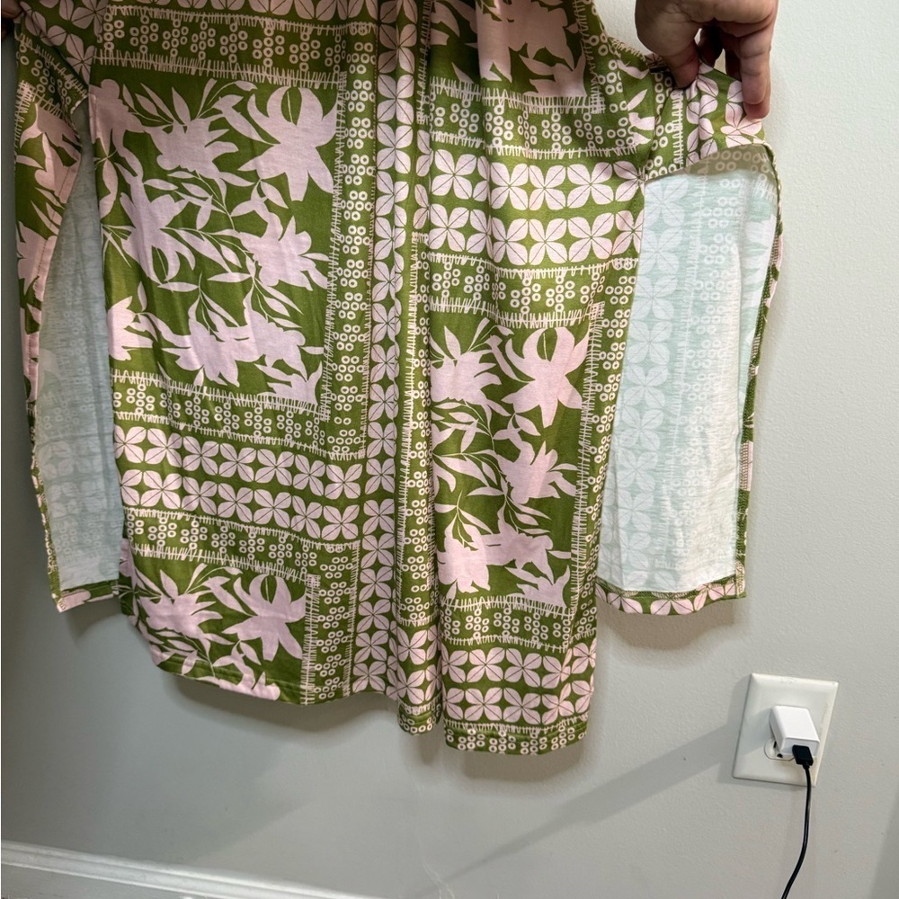 Green Pink Boho Maxi Dress V Neck Kimono Sleeve Smocked Waist Festival Vacation - Picture 4 of 5